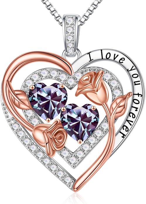 Iefil Valentines Day Gifts for Her - Sterling Silver Birthstone Necklace Anniversary Birthday Gifts for Her Wife Mom Daughter