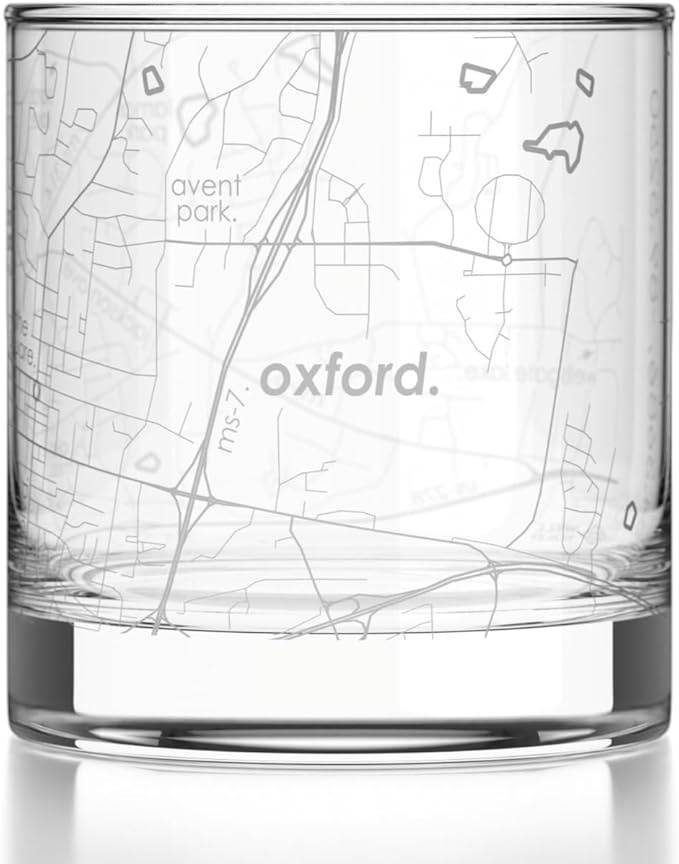 Well Told Engraved Oxford Mississippi Map Rocks Glass, Old Fashioned Glassware (11 oz, Clear) Etched Bourbon Tumbler, Gifts For Whiskey Lovers