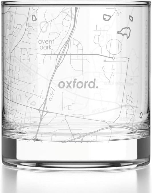 Well Told Engraved Oxford Mississippi Map Rocks Glass, Old Fashioned Glassware (11 oz, Clear) Etched Bourbon Tumbler, Gifts For Whiskey Lovers