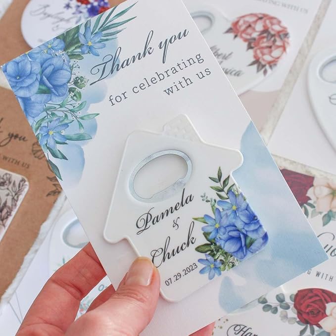 20 PCS Personalized Wedding Favors Bottle Openers - Custom Wedding Gifts for Guests with Thank You Cards, Memorable Thank You Gift for Celebrating Your Special Day (Home)