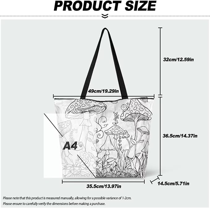Cartoon Animal Printed DIY Coloring Tote Bag Waterproof Paper Handbags for Women Large Travel Shoulder Bags Purses
