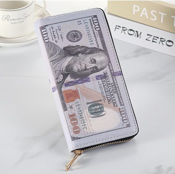 Money Printed Wallet with Zipper Funny Coin Bag Credit Card Holder Cash Storage Purse for Men and Women