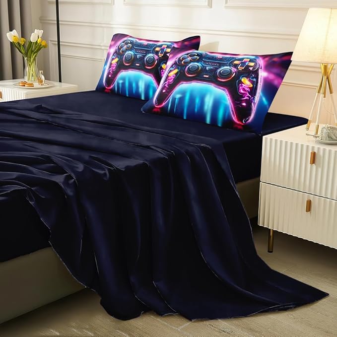 5PCS Gaming Comforter Sets Queen,Gaming Bedding Set for Boys Teens Kids,Game Controller Bed in a Bag with Flat Sheet Fitted Sheet Pillowcase,Queen Comforter Set for Boys