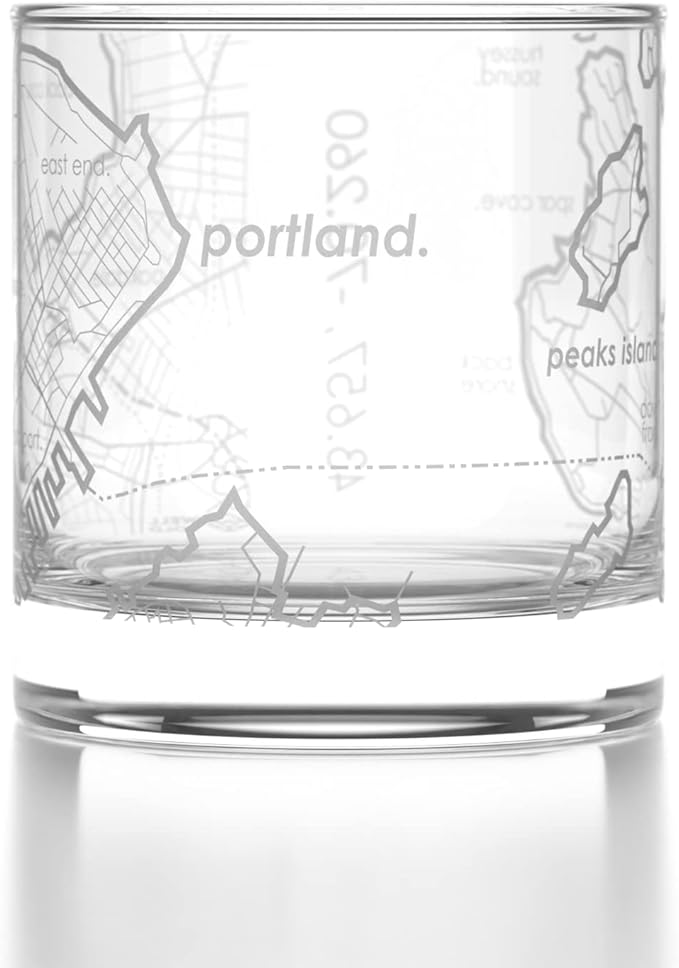 Well Told Engraved Portland Maine Map Rocks Glass, Old Fashioned Whiskey Glass (11 oz, Clear) Etched Whiskey Glass, Gifts For Whiskey Lovers
