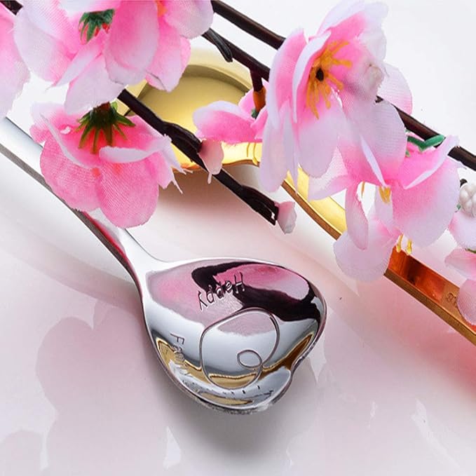 Symphony 7 PCS Heart Shaped & Tea Spoons - Cute Love Spoons for Dessert & Ice Cream - Coffee & Stainless Steel Gift