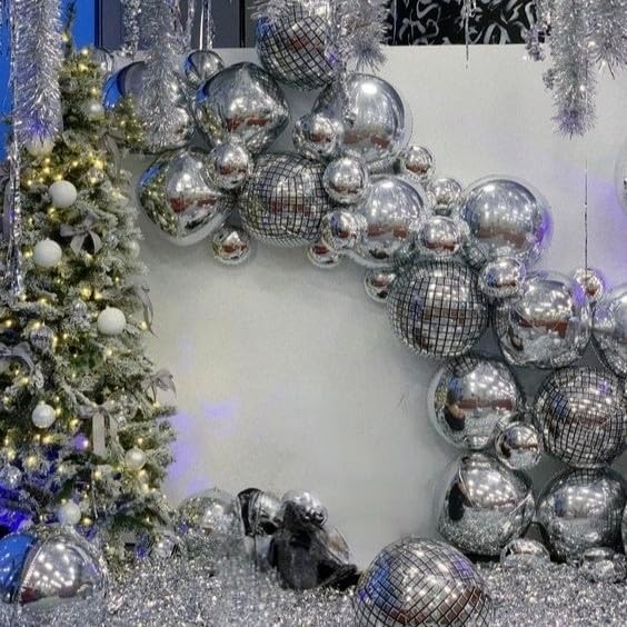 12PCS Silver Foil Balloons 22in 15in 10in Different Sizes Large Silver Foil Metallic Balloons 4D Round Chrome Balloon for Graduation New Year Birthday Party Decorations