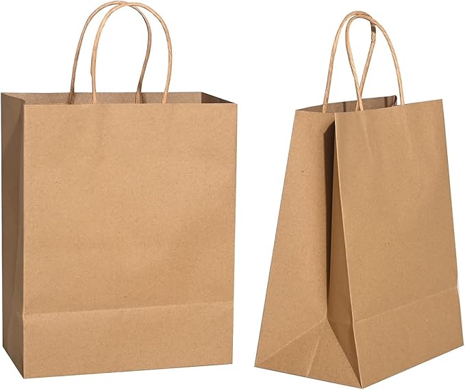57 Lb Large Kraft Paper Grocery Bags with Handles - 50 Count 12 x 17 x 7 - Durable, Reusable & Eco-Friendly Shopping Bags, Brown Kraft Take-Out Bags for Retail, To-Go, Any Occasion (50, With Handles)