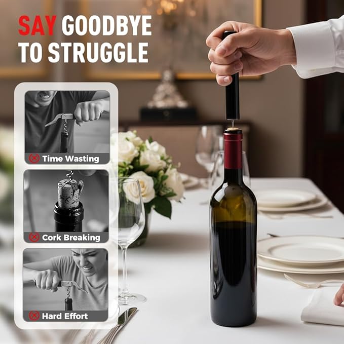 Wine Bottle Opener, Pocket Air Pressure Pump Wine Bottle Opener, Portable Wines Cork Open Bottles Tool, Mini Travel Corkscrew Quick Bottles Opening for Home Restaurant Party (Gold)