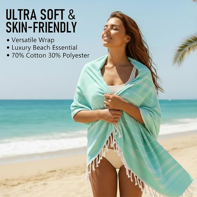 6 Pack Cotton Turkish Beach Towel Lightweight Thin Travel Vacation Essentials Oversized XL Towels Set for Pool Swim Bath Camping Cruise Accessories Absorbent Quick Dry Sand Free Bulk clearance Striped