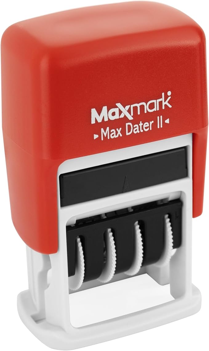 MaxMark Self-Inking Rubber Date Office Stamp with Shipped Phrase & Date - RED Ink (Max Dater II), 12-Year Band