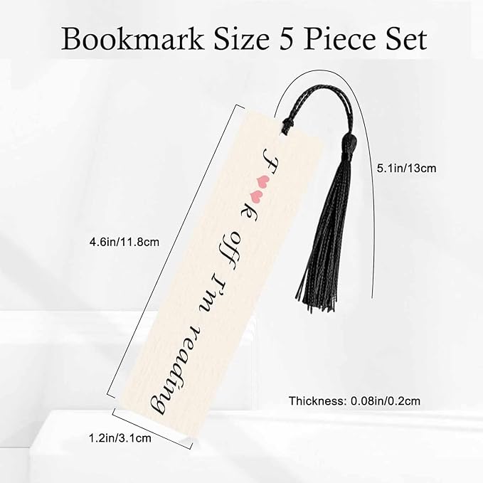 Funny Word Bookmarks Set 5 with Tassels Love Heart Wooden Bookmarks for Reading Women Men Students Teachers School Supplies