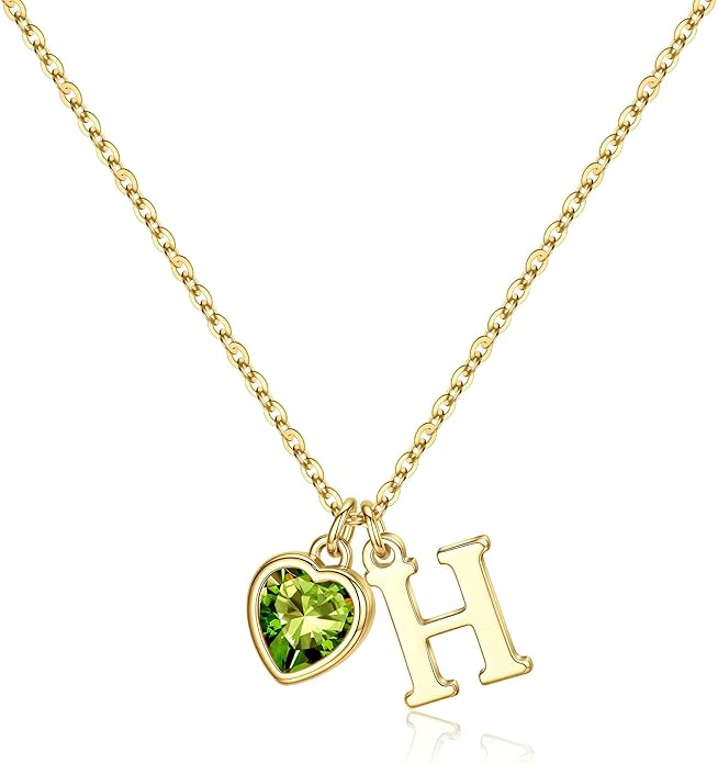 Turandoss Valentines Day Gifts for Her Trendy, Dainty 14K Gold Plated Initial A-Z Heart Birthstone Pendant Necklace Personalized Bridesmaid Birthday Valentines Jewelry Gifts for Women Girls