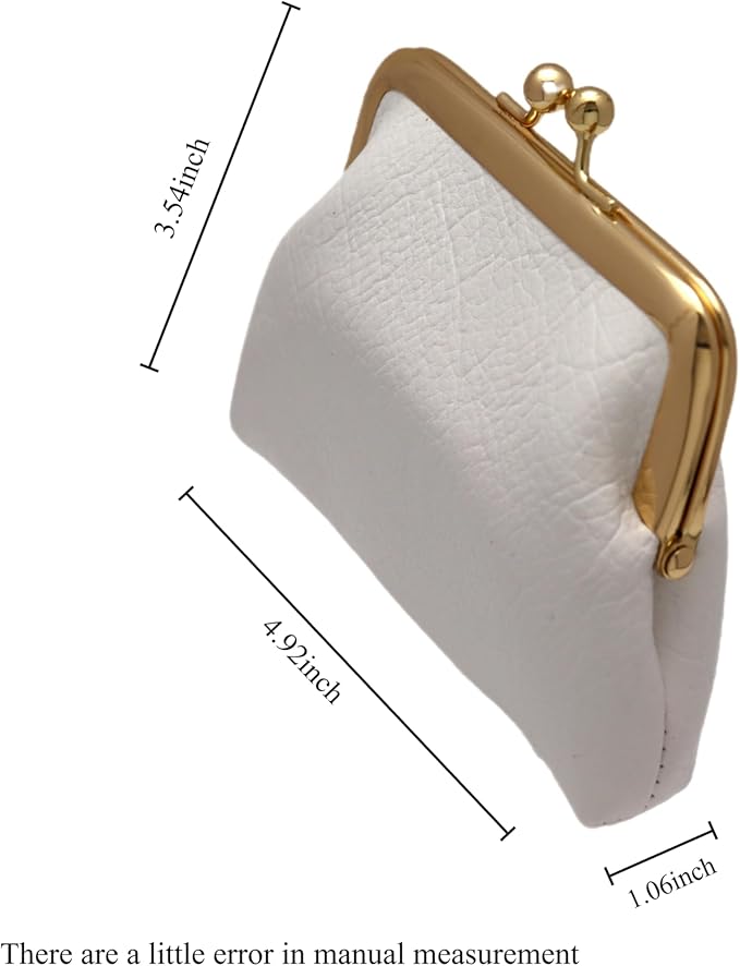 Coin Purse Vintage Bag Lock Wallet Buckle Kiss Lock change purse change holder wallet coin Leather coin wallet(B white)