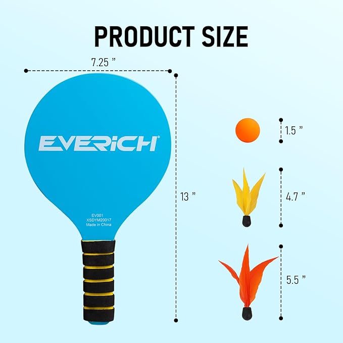 EVERICH TOY Paddle Ball Set – Indoor & Outdoor Racket Game for Kids, Teens, and Adults, Badminton & Camping Games Essentials, Fun for Beach, Yard, and Lawn Play All Year Round