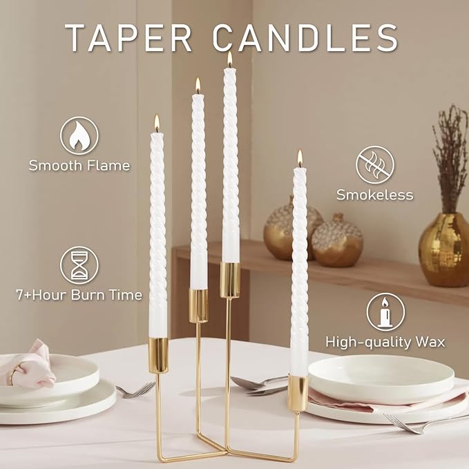 10 Inch White Spiral Taper Candle Set of 12 Pack Unscented Dripless Candlesticks for Valentine's Day,Dinner,Party,Brithday,Wedding,Christmas,and Home Decoration