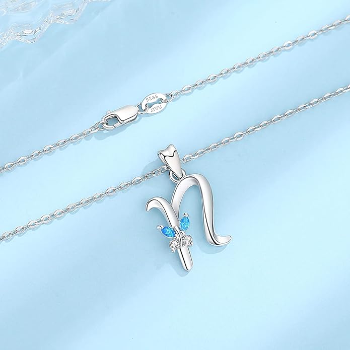 EUDORA Sterling Silver Butterfly Initial Necklaces for Women, Elegant Letter Neckles Personalized Gift for Mother, Sister, Daughter, 18 inch Chai