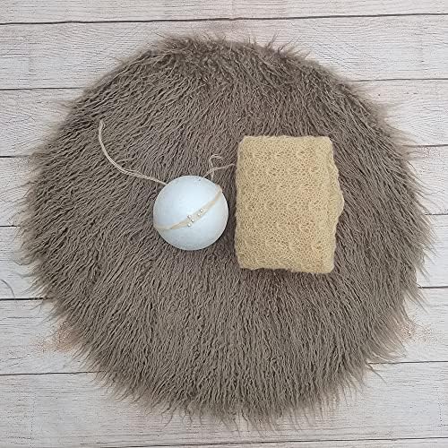 Newborn Photo Props Faux Fur Round 23.6 inch Soft Baby Boy Girl Photo Blanket Studio Photo Mat (3pcs Gray-Brown) - Image 2
