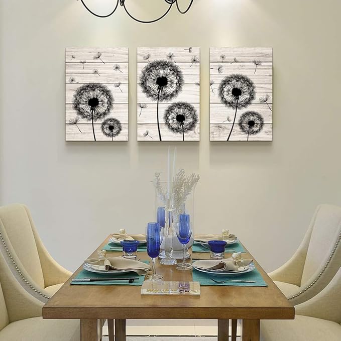 Wall Decor For Living Room Canvas Wall Art For Bedroom Fashion Wall Decorations For Kitchen Abstract Paintings Office Canvas Art Black Dandelion Flowers Hang Pictures Artwork Home Decoration 3 Pieces