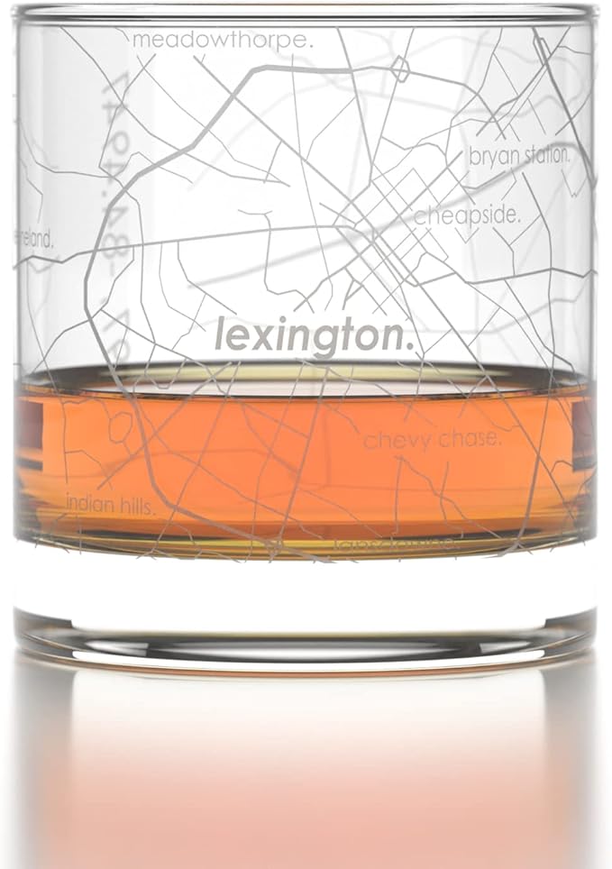 Well Told Engraved Lexington Kentucky Map Rocks Glass, Old Fashioned Whiskey Glass (11 oz, Clear) Etched Whiskey Glass, Gifts For Whiskey Lovers