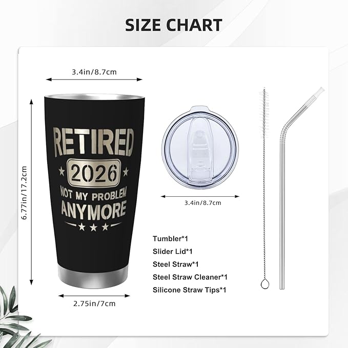 Retirement Gifts for Men Women 2026, 20 oz Retirement Tumbler Stainless Steel Insulated Coffee Cup Double Wall Travel Mug with Lid, Gifts for Teacher Coworkers Leaving