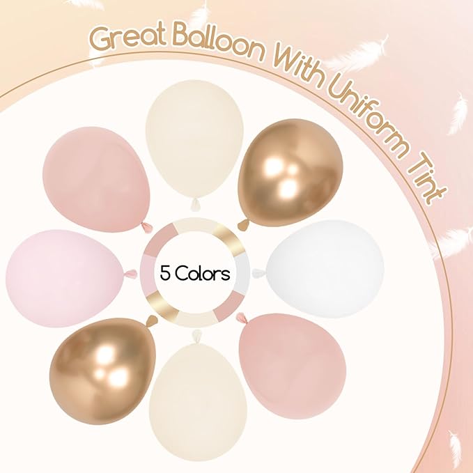 60pcs Dusty Pink Balloons 12inch with Pastel Pink Sand White Metallic Gold Balloons for Bridal Baby Shower Birthday Party Decorations