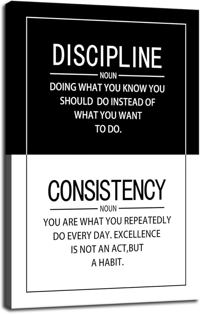 Motivational Wall Art for Office Consistency Discipline Noun Quote Inspirational Positive Poster Inspiration Canvas Painting Prints Wall for Living Room Home Decor Framed Artwork [24''W x 36''H]