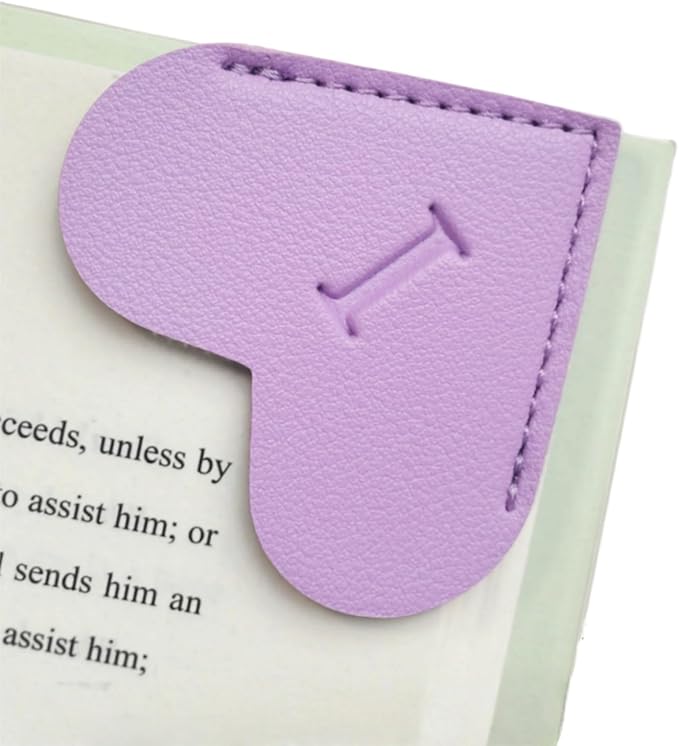 MOTEERLLU Personalized Leather Heart Bookmark with Initials, Handmade, Letter Cute Custom Corner Book Marks for Reading Women, Teachers, Students, Book Lovers, Book Accessories(Purple,I)