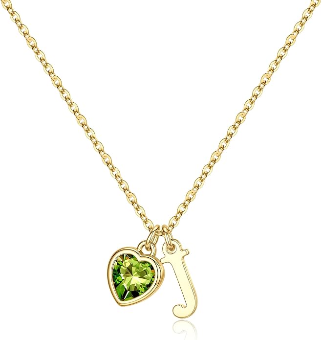 Turandoss Valentines Day Gifts for Her Trendy, Dainty 14K Gold Plated Initial A-Z Heart Birthstone Pendant Necklace Personalized Bridesmaid Birthday Valentines Jewelry Gifts for Women Girls