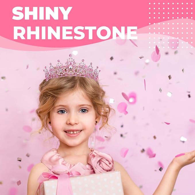 Birthday Tiara Crown with Sash for Women, Headband Hair Accessories for Wedding Party Costume (B-Pink)