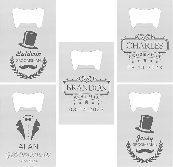 5PCSPersonalized Bottle Openers Credit Card Size, Groomsmen Best Man Gifts for Wedding Bachelor Party, Stainless Steel Beer Bottle Opener