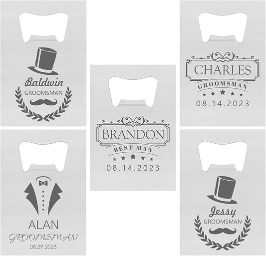 5PCSPersonalized Bottle Openers Credit Card Size, Groomsmen Best Man Gifts for Wedding Bachelor Party, Stainless Steel Beer Bottle Opener