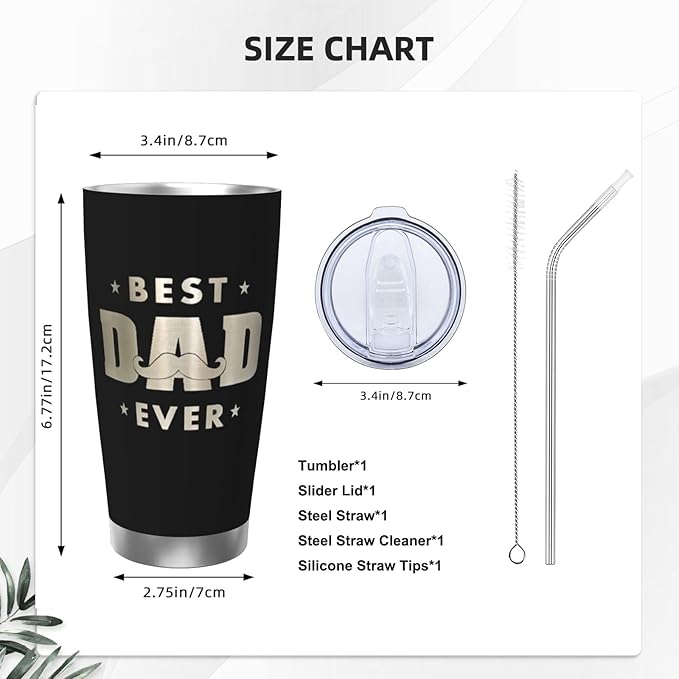 Best Dad Ever Tumbler for Men, 20 oz Stainless Steel Insulated Coffee Cup Double Wall Travel Mug with Lid, Dad Gifts for Father's Day Birthday