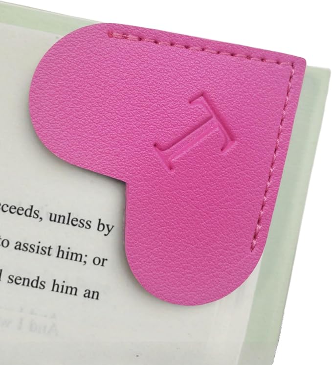 MOTEERLLU Personalized Leather Heart Bookmark with Initials, Handmade, Letter Cute Custom Corner Book Marks for Reading Women, Teachers, Students, Book Lovers, Book Accessories(Rose,T)
