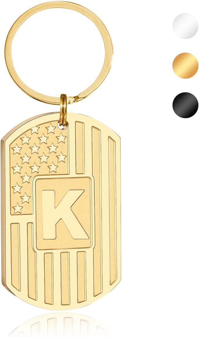 Valentines Day Gifts for Him -Initial Keychain Gifts for Men,A-Z Letter American Flag KeyChain for Men