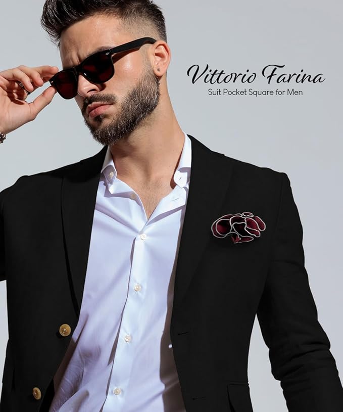 Premium Pre-Folded Four-Point Suit Pocket Square for Men with Sewn Pocket Fold