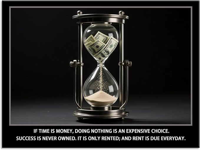 Time Is Money quote Motivational Wall Decor Cherish Inspirational Wall Art Hourglass Poster Canvas Painting Prints Wall Pictures for Home Office Gym Classroom Decor Framed Artwork [30''W x 40''H]
