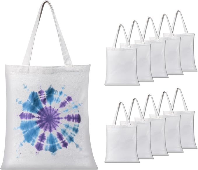 OKBA 10 pcs Sublimation Tote Bags,polyester tote bags for sublimation,DIY customization blank canvas tote bags12.2 * 14.2 in