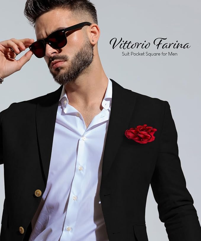 Premium Pre-Folded Four-Point Suit Pocket Square for Men with Sewn Pocket Fold