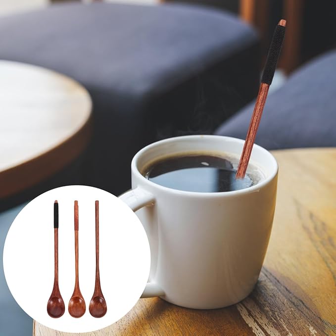 Unomor 3pcs Long Handle Wooden Coffee Spoon Set Handmade Honey Stirring Spoon for Coffee Tea and Desserts for Mixing Cream Sugar and Jams