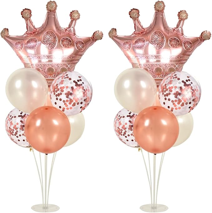 Rose Gold Balloon Stand Kit For Table 2 Set with 2 Rose Gold Crown Balloons Rose Gold Party Decorations Balloon Stand Table Centerpiece for Table, Wedding Baby Shower Queen Birthday Party Decorations