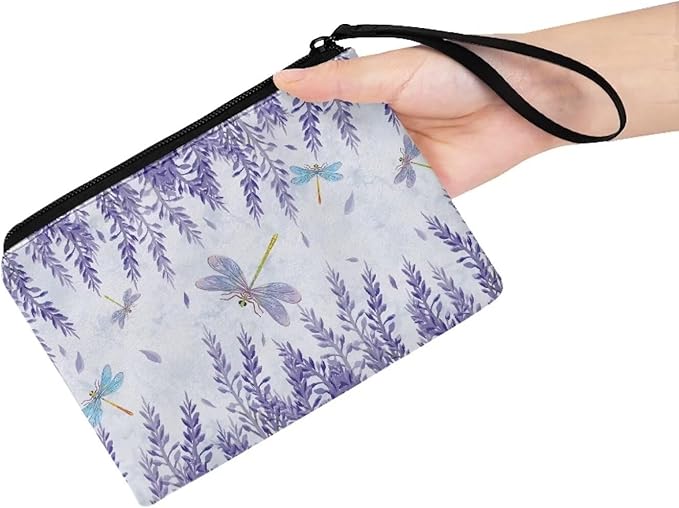 Dolyues Dragonfly Soft Coin Purse Change Pouch for Women Purple Travel Wallets Small Handbags Girls Clutch Bag Phone Bags Coins Pocket with Wrist Strap