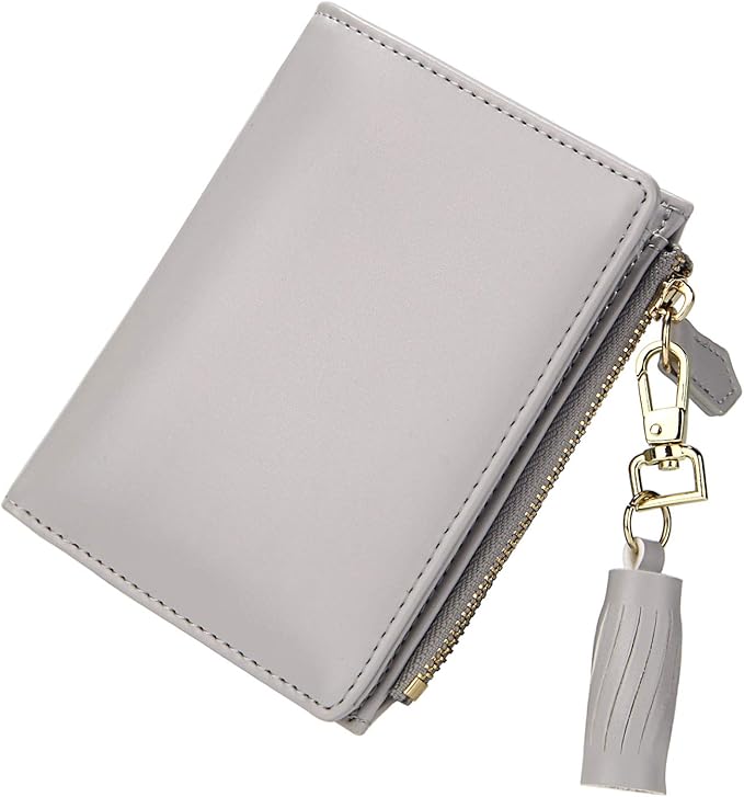 GEEAD Small Wallets for Women Bifold Slim Coin Purse Zipper ID Card Holder PU Leather Grey