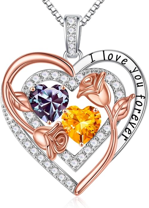 Iefil Valentines Day Gifts for Her - Sterling Silver Birthstone Necklace Anniversary Birthday Gifts for Her Wife Mom Daughter