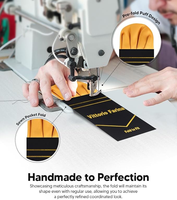 Premium Pre-Folded Four-Point Suit Pocket Square for Men with Sewn Pocket Fold