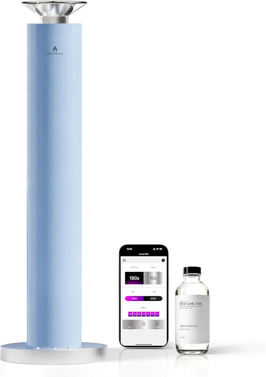 Waterless Scent Diffuser Starter Kit - Alloy Atomization System, Smart Rechargeable Hotel Scent Diffuser, 1500 Sq Ft Coverage, Including 120ml Essential Oil, for Home, Large Room, Spa, Pastel Blue
