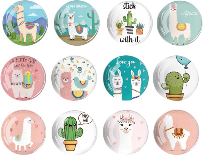 Strong Glass Refrigerator Stickers,12Pcs Magnets for Fridge,Funny Fridge Magnet Shape,Cute Small Tiny Magnet for Kitchen Whiteboard Door Decorative (Llama Refrigerator Stickers)