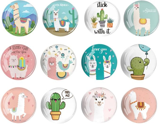 Strong Glass Refrigerator Stickers,12Pcs Magnets for Fridge,Funny Fridge Magnet Shape,Cute Small Tiny Magnet for Kitchen Whiteboard Door Decorative (Llama Refrigerator Stickers)