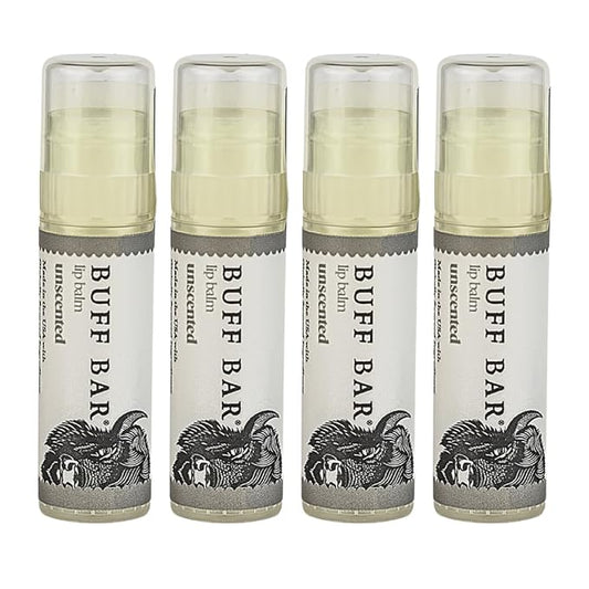 BUFF BAR Pure Bison Tallow Lip Balm, Unscented, (4 pack) - Pure & Honest, Moisturizing, Non-Habit Forming