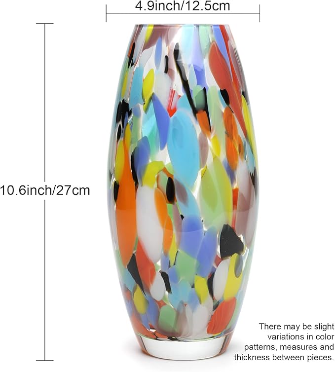 Ca D Oro Colored Glass Vase Confetti Effect Hand Blown Murano-Style Art Glass for Flower, Room Decoration and Centerpiece - Model Oliva G
