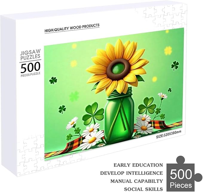 Wooden Puzzle - St Patrick's Day Gnome Wooden Puzzles for Adults 500 Pieces Challenge Puzzles，Educational Games，Family Puzzles，Unique Gifts for Wall Art ，Funny Puzzles